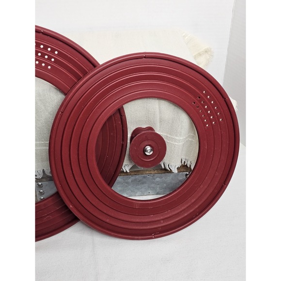 Universal Silicone Red Heat Resistant Clear Glass Lids Leaf Designed Handles - Picture 6 of 7